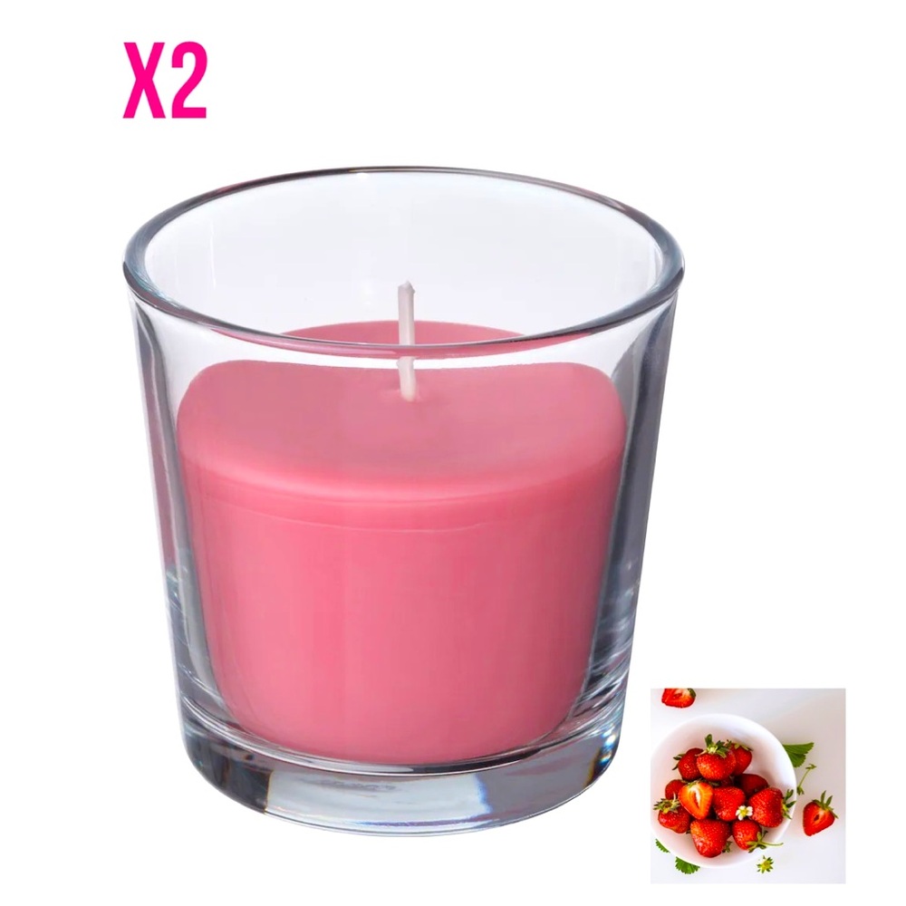 🍒🍒 2 Pack Strawberry Scented Candle in Glass Holder